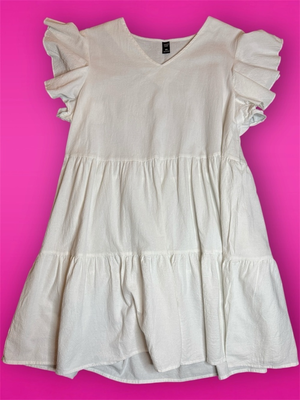 SHEIN White V-Neck Tiered Dress with Ruffle Sleeves sz 0XL XXL
